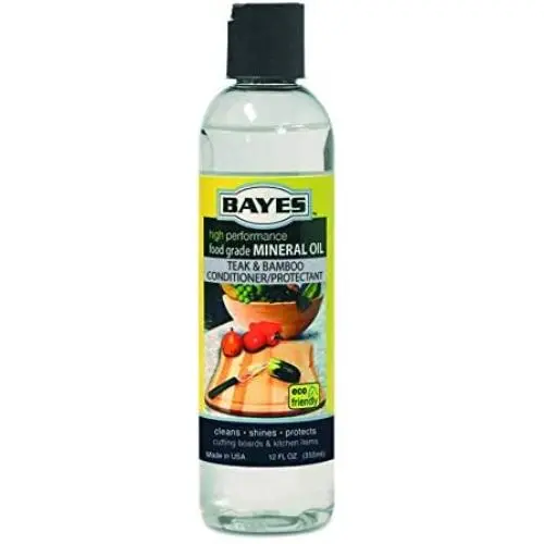 Bayes High-Performance Food Grade Mineral Oil Wood & Bamboo Conditioner and Protectant - Cleans, Conditions and Protects Wood, Bamboo, and Teak Cutting Boards and Utensils - 12 oz