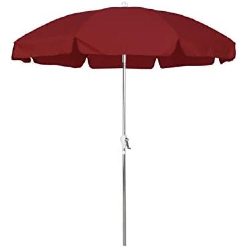 California Umbrella 7.5 Round Aluminum Patio Umbrella with Valance, Crank Lift, 3-Way Tilt, Silver Pole, Red Olefin