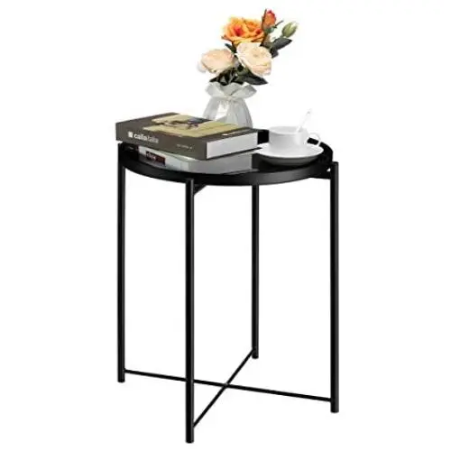 HollyHOME Tray Metal End Table, Sofa Table Small Round Side Tables, Anti-Rust and Waterproof Outdoor & Indoor Snack Table, Accent Coffee Table,(H) 20.28'' x(D) 16.38'', Frosted Black HollyHOME Tray Metal End Table, Sofa Table Small Round Side Tables, Anti-Rust and Waterproof Outdoor & Indoor Snack Table, Accent Coffee Table,(H) 20.28'' x(D) 16.38'', Frosted Black