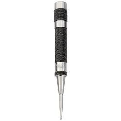 Starrett 18A Automatic Center Punch with Hardened Steel Metal, Universal Tool for Machinists and Carpenters with Adjustable Knurled Cap to Control Blow Force, No. 4 Graduation