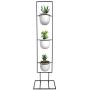 Indoor Metal Vertical Plant Stand with 3 White Ceramic Pots, Iron Flower Pot Holder Rack, Outdoor Decor, Potted Steel Planter Garden Container Display, 23 Bees