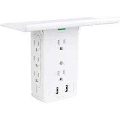 Socket Wall Shelf-CFMASTER 10 Port Surge Protector Wall Outlet, 8 Electrical Outlet Extenders and 2 USB Ports 2.4A, with Removable Built-In Shelf and LED Indicator, FCC Listed (1, White)