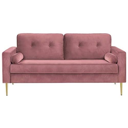 VASAGLE Sofa, Couch for Living Room, Velvet Surface, for Apartment, Small Space, Solid Wood Frame, Metal Legs, Easy Assembly, Mid-Century Modern Design, 71.3 x 32.3 x 33.9 Inches, Pink ULCS002P01