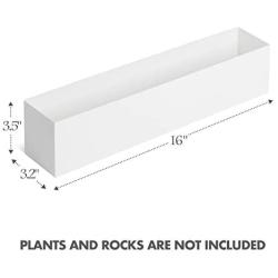 Modern White Rectangle Planter Box | 16'' Metal Planter Perfect as a Succulent Planter | Narrow Planter Box for Table or Window Sill Planters Indoor | Rectangular Stainless Steel Long Planter