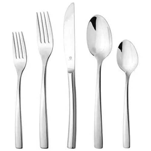 DANIALLI 40 Piece Silverware Set For 8, 18 10 Stainless Steel Silverware Set, Modern Sleek Flatware Set, Include Knife/Fork/Spoon & Long Teaspoon/Salad Fork Mirror-Polished Dishwasher Safe Cutlery DANIALLI 40 Piece Silverware Set For 8, 18 10 Stainless Steel Silverware Set, Modern Sleek Flatware Set, Include Knife/Fork/Spoon & Long Teaspoon/Salad Fork Mirror-Polished Dishwasher Safe Cutlery