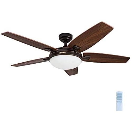 Honeywell Carmel 48-Inch Ceiling Fan with Integrated Light Kit and Remote Control, Five Reversible Cimarron/Ironwood Blades, Oil-Rubbed Bronze Honeywell Carmel 48-Inch Ceiling Fan with Integrated Light Kit and Remote Control, Five Reversible Cimarron/Ironwood Blades, Oil-Rubbed Bronze