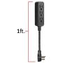 GE Designer 1 Ft Power Strip with 6 Inch Braided Extension 3 Grounded Outlets, Flat Plug, Mini Cord, Premium, Black, 45191