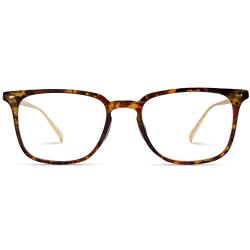 WearMe Pro - Modern Square Style Metal Frame Blue Light Blocking Computer Glasses (Mix Brown Tortoise/Gold)