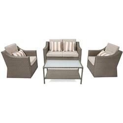 SOLAURA Outdoor Patio Furniture Set 4-Piece Conversation Set All Weather Wicker Furniture Sofa Set with Sophisticated Glass Coffee Table-Gray