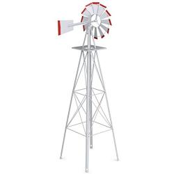 HAPPYGRILL Large 8ft Windmill Yard Garden Metal Ornamental Wind Mill for Garden Lawn Backyard, Grey