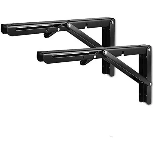 VintageBee 2 Pcs Folding Shelf Brackets 12 inch Black Heavy Duty Metal Triangle Table Bench Collapsible Shelf Bracket, Shelf Support Bracket Hinge Wall Mounted VintageBee 2 Pcs Folding Shelf Brackets 12 inch Black Heavy Duty Metal Triangle Table Bench Collapsible Shelf Bracket, Shelf Support Bracket Hinge Wall Mounted