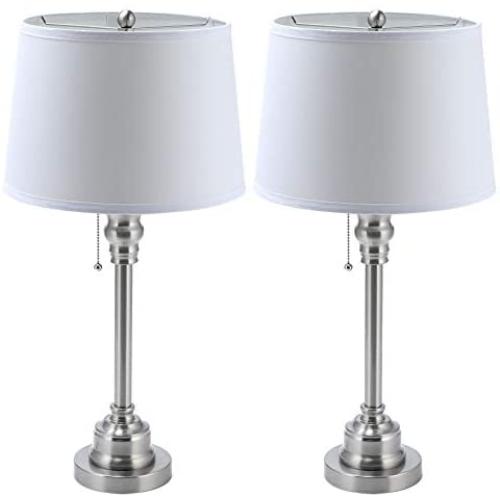 CO-Z White Table Lamp Set of 2, Modern Metal Desk Lamp in Brushed Steel Finish, 26 Inches in Height, Bedside Lamps for Office Bedroom Nightstand Accent, ETL. (Table Lamp Set of 2)