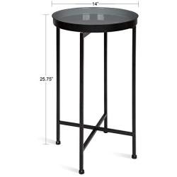 Kate and Laurel Celia Round Foldable Tray Accent Table, 14'' x 14'' x 25.75'', Gray and Black, Modern Minimalist Design and Magnetic Tabletop