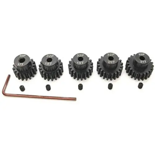 32P Hardened Pinion Gear Set 1/8 inch Hole 17T 18T 19T 20T 21T with Hex Key (Compatible with 0.8 Metric Pitch) 32P Hardened Pinion Gear Set 1/8 inch Hole 17T 18T 19T 20T 21T with Hex Key (Compatible with 0.8 Metric Pitch)