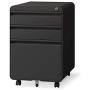 Dprodo 3 Drawers Mobile File Cabinet with Lock, Metal Filing Cabinet for Legal & Letter Size, Locking File Cabinet for Home & Office Full-Extension Drawers, Black