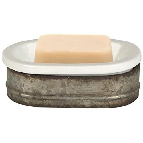 Creative Co-op Galvanized Metal and Stoneware Vintage Soap Dish