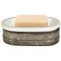 Creative Co-op Galvanized Metal and Stoneware Vintage Soap Dish