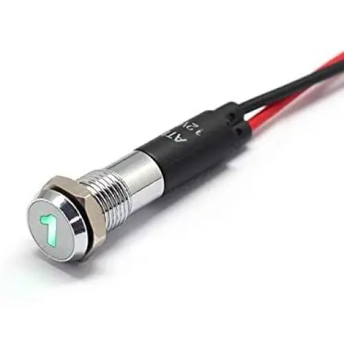 Alpinetech PL8MS 8mm 5/16'' 12V LED Metal Signal Indicator Pilot Dash Light with Symbols (1)