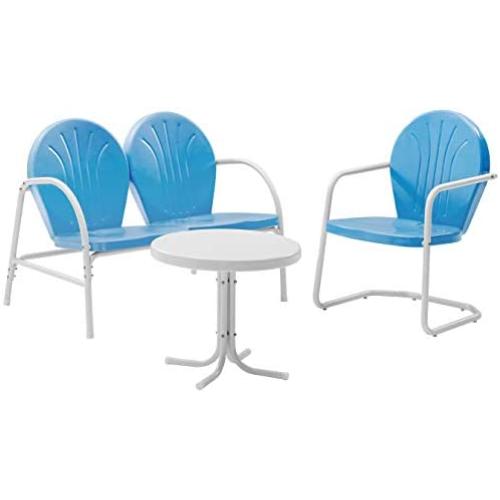 Crosley Furniture Griffith 3-Piece Metal Outdoor Conversation Set with Table, Loveseat, and Chair - Sky Blue
