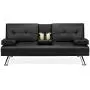 Best Choice Products Faux Leather Upholstered Modern Convertible Folding Futon Sofa Bed for Compact Living Space, Apartment, Dorm, Bonus Room w/Removable Armrests, Metal Legs, 2 Cupholders - Black Best Choice Products Faux Leather Upholstered Modern Convertible Folding Futon Sofa Bed for Compact Living Space, Apartment, Dorm, Bonus Room w/Removable Armrests, Metal Legs, 2 Cupholders - Black