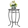 VINGLI Mosaic Outdoor Side Table, 14'' Round End Table, Accent Table,Glass Top Black Iron,White Cloud