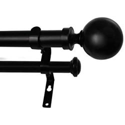 eTeckram 1'' Double Curtain Rod with Ball Finials - 28to 48, Black