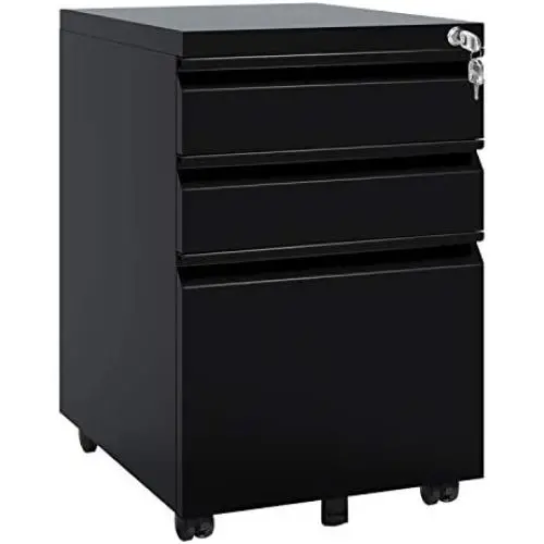 DEVAISE 3 Drawer Mobile File Cabinet with Lock, Under Desk Metal Filing Cabinet for Legal/Letter/A4 File, Fully Assembled Except Wheels, Black DEVAISE 3 Drawer Mobile File Cabinet with Lock, Under Desk Metal Filing Cabinet for Legal/Letter/A4 File, Fully Assembled Except Wheels, Black