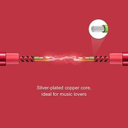 Audio Cable,CableCreation [2-Pack 3FT] 3.5mm 90 Degree Male to Male Jack HiFi Cable with Silver-Plating Copper Core,24KGold Plated, Red