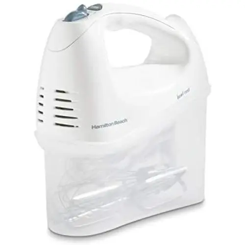 Hamilton Beach 6-Speed Electric Hand Mixer, Beaters and Whisk, with Snap-On Storage Case, White Hamilton Beach 6-Speed Electric Hand Mixer, Beaters and Whisk, with Snap-On Storage Case, White