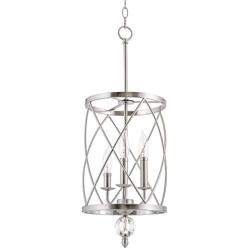 Kira Home Eleanor 13'' 3-Light Modern Foyer Light Pendant Chandelier, Cylinder Metal Shade, Adjustable Height, Brushed Nickel Finish