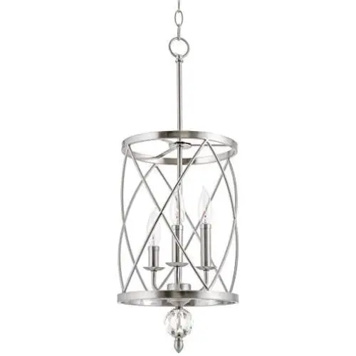 Kira Home Eleanor 13'' 3-Light Modern Foyer Light Pendant Chandelier, Cylinder Metal Shade, Adjustable Height, Brushed Nickel Finish