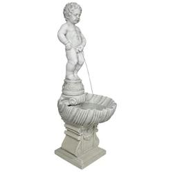 Design Toscano NG33505 Complete Manneken Pis Peeing Boy Water Fountain Garden Decor with Base Outdoor Water Feature, 45 Inch, Polyresin, Antique Stone