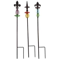 Topadorn Garden Stake Outdoor Plant Pick Cute Metal Stick Fleur de Lis Art Ornament Decor for Lawn Yard Patio, 3 Set, 2.25'' W x 2.25'' D x 25'' H