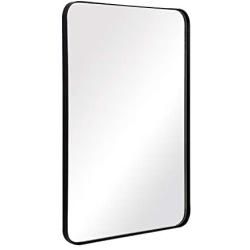 ANDY STAR Wall Mirror for Bathroom, 24x36 Inch Black Bathroom Mirror, Stainless Steel Metal Frame with Rounded Corner, Rectangle Glass Panel Wall Mounted Mirror Decorative for Bathroom