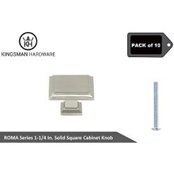 Kingsman Roma Series 1-1/4 in. (32mm) Square Soild Zinc Alloy Cabinet Knob (10, Brushed Nickel)