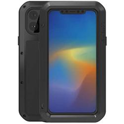 LOVE MEI for iPhone 11 Pro Max Case, Heavy Duty Full Body Sturdy Hard Shockproof Dirtproof Anti-Scratch Hybrid Aluminum Metal Silicone Case with Tempered Glass Cover for iPhone 11 Pro Max (Black)