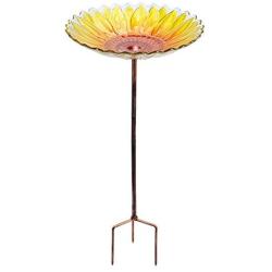 MUMTOP Glass Bird Bath,Garden Outdoor Birdbaths Birdfeeder with Metal Stake Sunflower