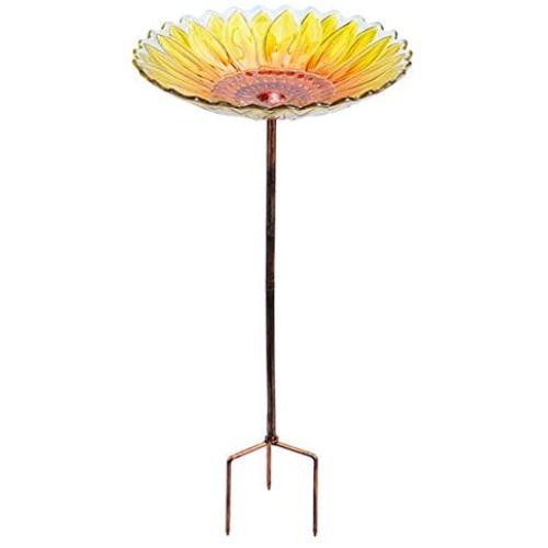 MUMTOP Glass Bird Bath,Garden Outdoor Birdbaths Birdfeeder with Metal Stake Sunflower