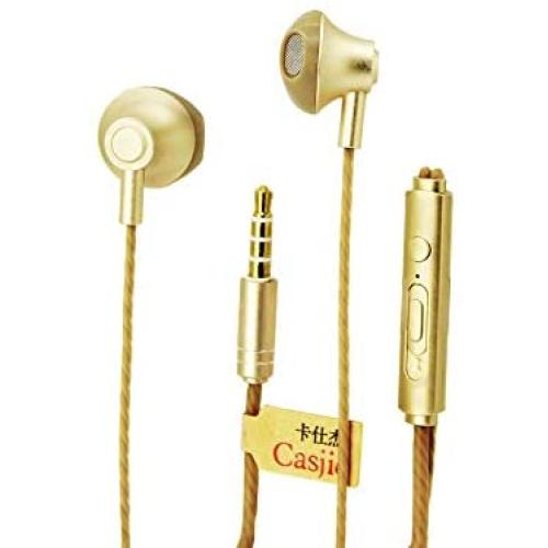 Casjie Metal Heavy Bass in-Ear Headphones Stereo Headset 3.5mm Wired Earphone with Microphone (Gold)