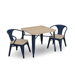 Delta Children Bistro Kids Play Table with 2-Piece Chair Set | Navy with Driftwood | Ideal for Arts & Crafts, Snack Time, Homeschooling, Homework & More