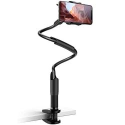 Phone Holder Bed Gooseneck Mount - Lamicall Flexible Arm 360 Mount Clip Bracket Clamp Stand for Cell Phone XS Max XR X 8 7 6 Plus 5 4, S10 S9 S8 S7 S6, Overall Length 33.4In(Black)