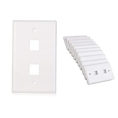 Cable Matters 10-Pack Low Profile 2-Port Keystone Jack Wall Plate in White Cable Matters 10-Pack Low Profile 2-Port Keystone Jack Wall Plate in White
