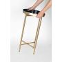 Kate and Laurel Celia Round Metal Foldable Tray Accent Table, Navy Blue with Gold Base