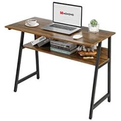 WOHOMO Computer Desk with Shelf, Modern Industrial Writing Desk with Bookshelf for Home Office, Sturdy Metal Frame, Easy Assembly, Rustic Walnut