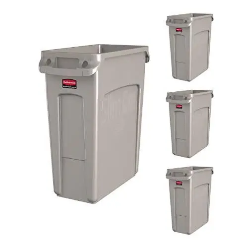Rubbermaid Commercial Products 1971259 Slim Jim Trash/Garbage Can with Venting Channels, 16 Gallon, Beige (Pack of 4) Rubbermaid Commercial Products 1971259 Slim Jim Trash/Garbage Can with Venting Channels, 16 Gallon, Beige (Pack of 4)