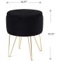 Wimarsbon Modern Storage Ottoman, Round Velvet Footstool with Removable Lid, Golden Metal Legs Vanity Seat-Black