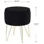 Wimarsbon Modern Storage Ottoman, Round Velvet Footstool with Removable Lid, Golden Metal Legs Vanity Seat-Black
