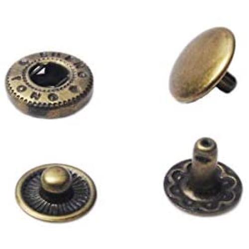 100 Pack Metal 10mm Press Studs Sewing Button Antique Brass Snap Fasteners Leather Craft Cloth Bags Backpack Garment Accessorie Dog Cat Collar Parts #GZ153-10BR