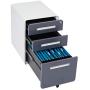 File Cabinet Mobile, Merax 3 Drawer Metal Pedestal Filing Cabinets with 2 Lock Keys, 5 Rolling Casters, Fully Assembled Storage for Home Office Modern Vertical Hanging Folders A4 Letter Size (Gray)