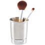 mDesign Metal Bathroom Vanity Countertop Accessory Set - Includes Refillable Soap Dispenser, Divided Toothbrush Stand, Tumbler Rinsing Cup, Soap Dish - 4 Pieces - Brushed Stainless Steel